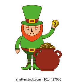 Cartoon Leprechaun Holding Gold Coin Pot Stock Vector (Royalty Free ...