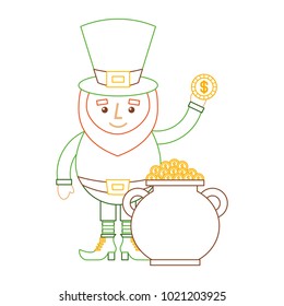 cartoon leprechaun holding gold coin and pot money st patricks