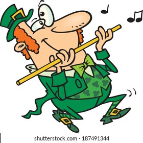 cartoon leprechaun playing a flute