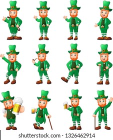 Cartoon leprechaun set in different poses