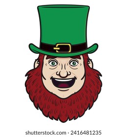 Cartoon Leprechaun St Patrick's Day leprechaun head. vector illustration