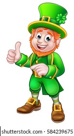 Cartoon Leprechaun St Patricks Day character giving a thumbs up and pointing