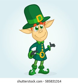 Cartoon Leprechaun. Vector illustration of  Leprechaun character presenting. St Patrick's Day mascot