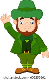 Cartoon leprechaun waving hand