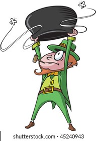 A cartoon Leprechaun whose pot of gold is empty.