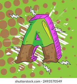 Cartoon Letter A, comic book Alphabet. Retro vector comics pop art design.