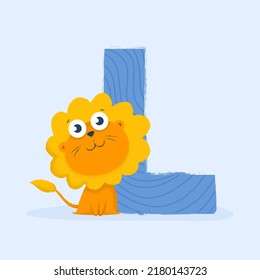 Cartoon letter of the alphabet with animal character leon for design, books, print, design, poster, greeting card, postcard