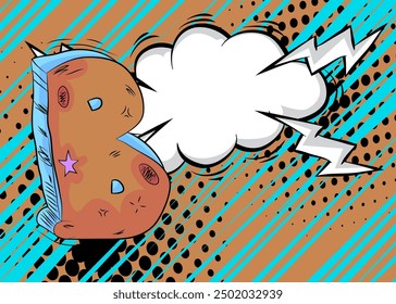 Cartoon Letter B with blank speech bubble, comic book Alphabet background. Retro vector comics pop art design.