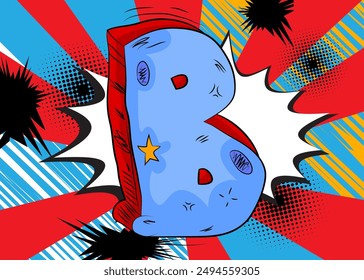 Cartoon Letter B, comic book Alphabet. Retro vector comics pop art design.