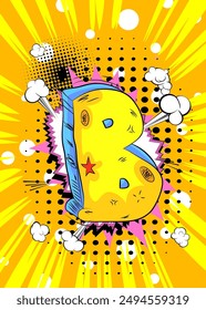 Cartoon Buchstabe B, Comic-Buch Alphabet. Retro Vektorgrafik Comics Pop Art Design.