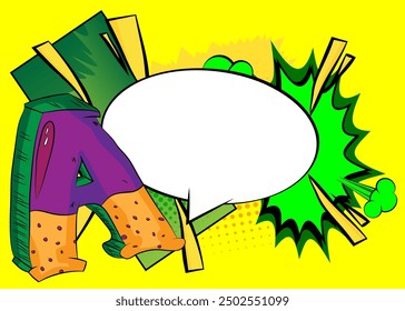 Cartoon Letter A with blank speech bubble, comic book Alphabet background. Retro vector comics pop art design.