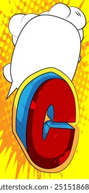 Cartoon Letter C with blank speech bubble, comic book education background. Retro vector comics pop art design.