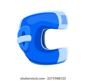 Cartoon Letter C as a blue boxing or wrestling helmet. Sports abc character for kid alphabet learning and education. Sport font, English typeface, funny type as sporty protection gear, boxer headpiece