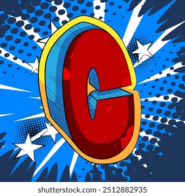 Cartoon Letter C, comic book Alphabet. Retro vector comics pop art design.