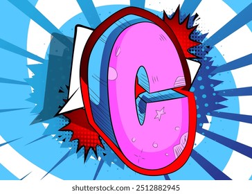 Cartoon Letter C, comic book Alphabet. Retro vector comics pop art design.