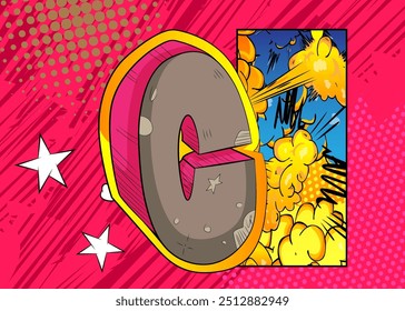 Letra de dibujos animados C, alfabeto de cómic. Diseño de arte pop de cómics de Vector retro.