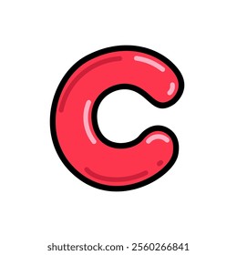 Cartoon letter C vector illustration, red alphabet C typographic design, capital letter C clip art, isolated on white background