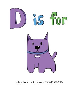 Cartoon of letter D for dog. alphabet for kids