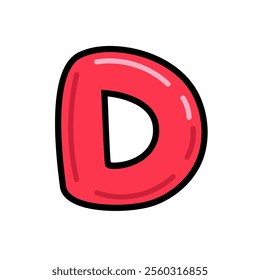 Cartoon letter D vector illustration, red alphabet D clipart, capital letter D clip art