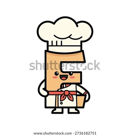 Cartoon letter E chef cooking with apron and hat