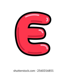 Cartoon letter E vector illustration, red alphabet E typographic design, capital letter E clip art