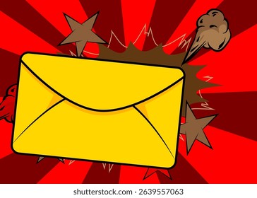 Cartoon Letter Envelope with blank speech bubble, comic book Mail background. Retro vector comics pop art design.