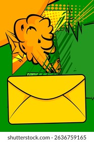 Cartoon Letter Envelope, comic book Message. Retro vector comics pop art design.