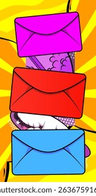 Cartoon Letter Envelope, comic book Message. Retro vector comics pop art design.