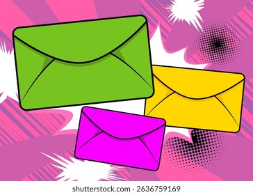 Cartoon Letter Envelope, comic book Message. Retro vector comics pop art design.