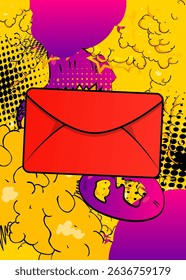 Cartoon Letter Envelope, comic book Message. Retro vector comics pop art design.