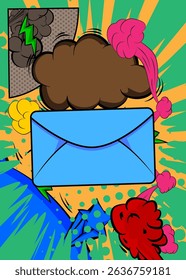 Cartoon Letter Envelope, comic book Message. Retro vector comics pop art design.