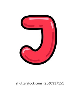 Cartoon letter J vector illustration, red alphabet j typographic design, capital letter J clip art