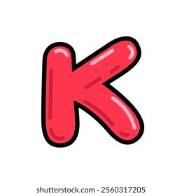 Cartoon letter k vector illustration, red alphabet k typographic design, capital letter k clip art