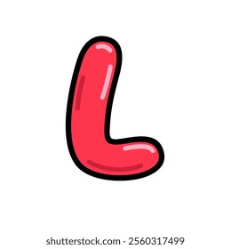 Cartoon letter L vector illustration, red alphabet l typographic design, capital letter L clip art