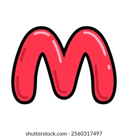 Cartoon letter M vector illustration, red alphabet m typographic design, capital letter M clip art