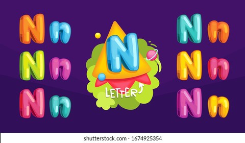 Cartoon letter N. Kids color illustration