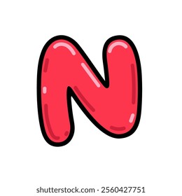 Cartoon letter N vector illustration, red alphabet n typographic design, capital letter N clip art