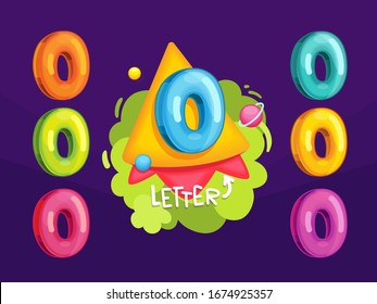 Cartoon letter O. Kids color illustration