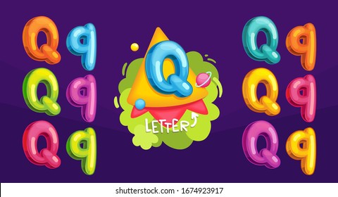 Cartoon letter Q. Kids color illustration