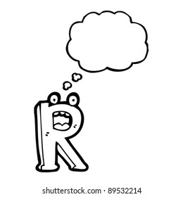 carta de dibujos animados r con caricatura en la cara