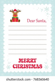 cartoon letter to santa with christmas deer and gift