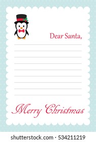 cartoon letter to santa with cute penguin