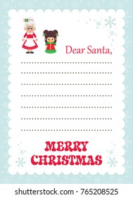 cartoon letter to santa mrs santa and christmas elf with gift