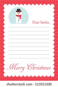 cartoon letter to santa with snowman