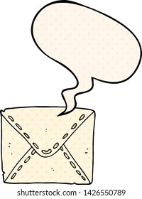 cartoon letter with speech bubble in comic book style