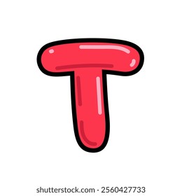 Cartoon letter T vector illustration, red alphabet T typographic design, capital letter T clip art