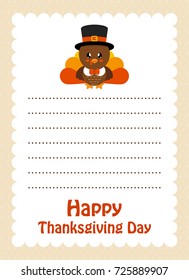 cartoon letter thanksgiving day with cute turkey with hat