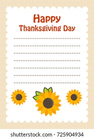 cartoon letter thanksgiving day with cute sunflower vector