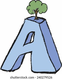 cartoon letter A and tree,  concept design, vector illustration 