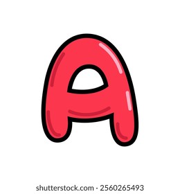 Cartoon letter A vector illustration, red alphabet A typographic design, capital letter A clip art